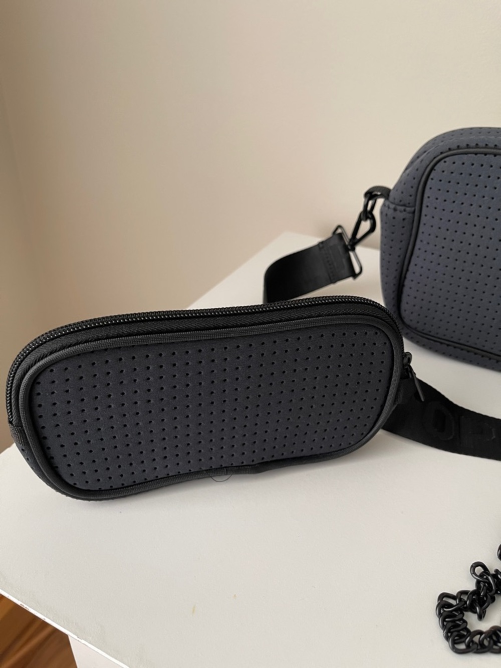 NWOT...Perforated Neoprene Crossbody Bag in Charcoal with Detachable Strap - Picture 5 of 7